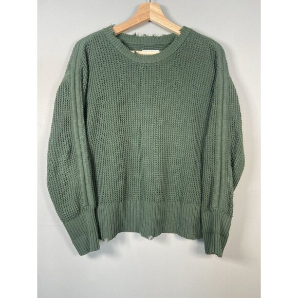 Pistola Olga Distressed Olive Green Crewneck Waffle Knit Sweater Size X-Small XS - Picture 1 of 13
